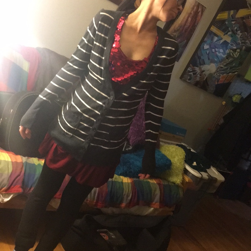 White and dark grey button up cardigan